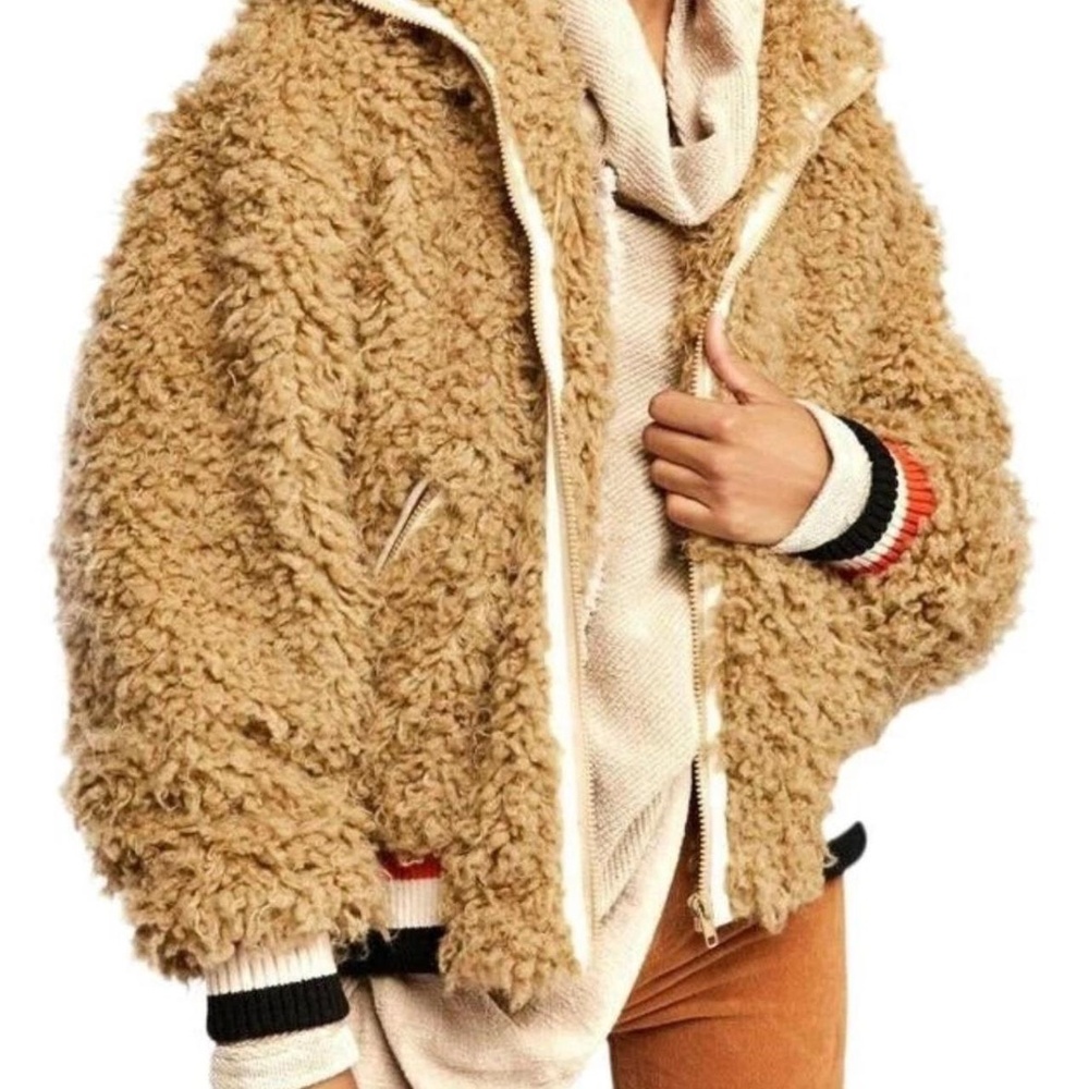 Free People High in the Sky Faux Fur Bomber Teddy Jacket Size Small
